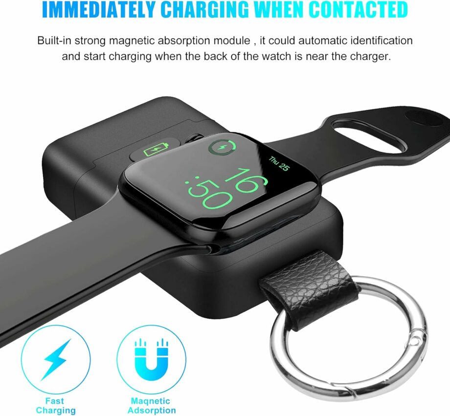 HUOTO Mini Ładowarka Magnetyczna do Apple Watch – Inteligentny Brelok USB